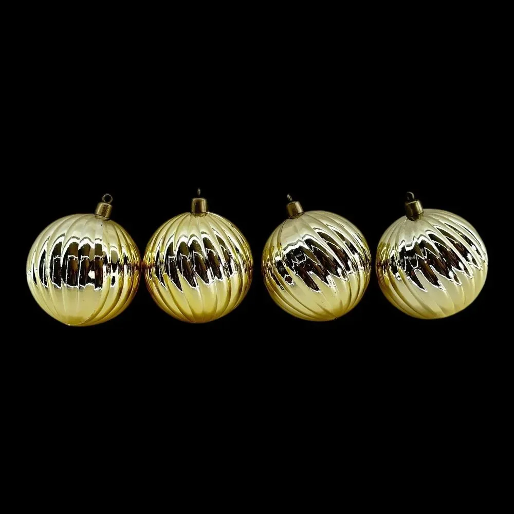 (4) Piece Gold Metallic Plastic Christmas Ball Ornaments Taiwan Shatterproof VTG
